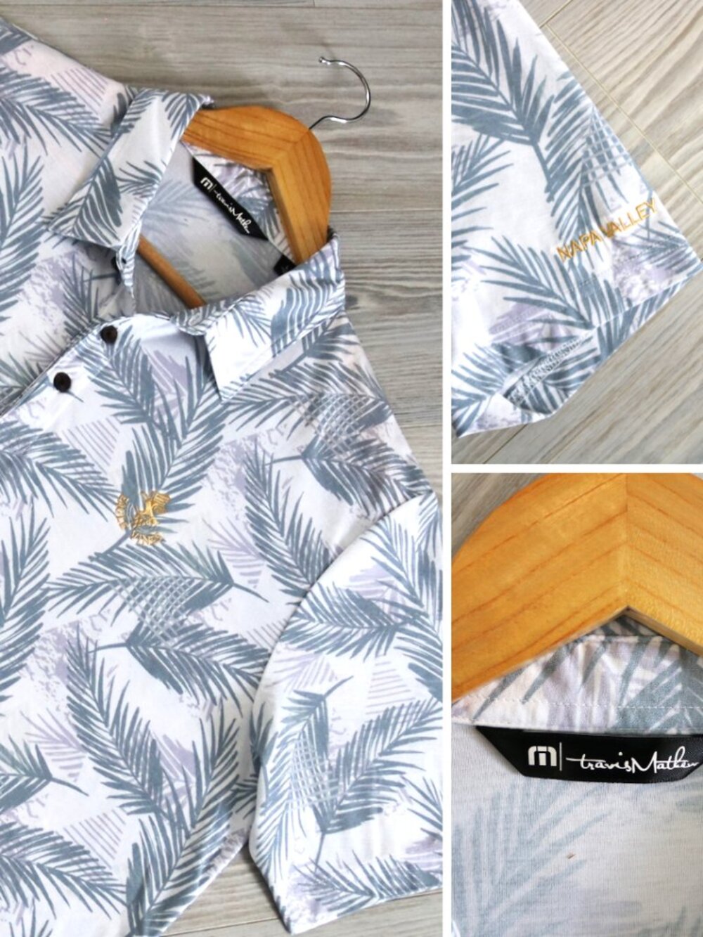 Travis Mathew Performance Golf Polo Shirt Palm All Over Print Pima Cotton Size L